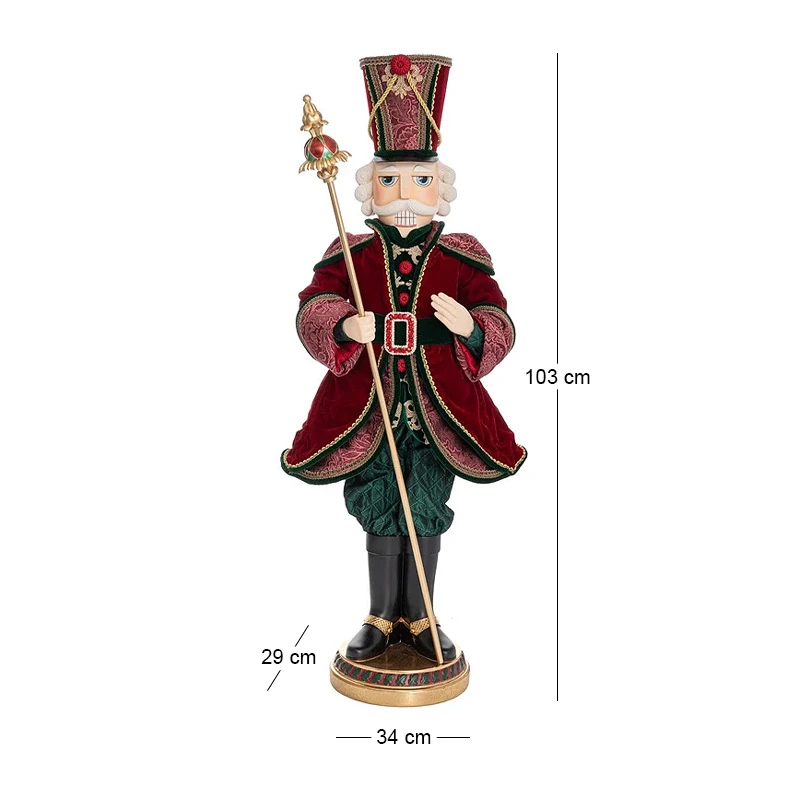 XMAS GREEN RED POLYRESIN NUTCRACKER WITH FABRIC UNIFORM 103Χ34Χ29CM