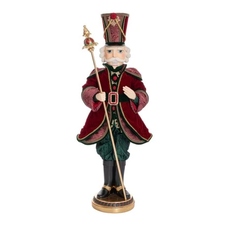 XMAS GREEN RED POLYRESIN NUTCRACKER WITH FABRIC UNIFORM 103Χ34Χ29CM