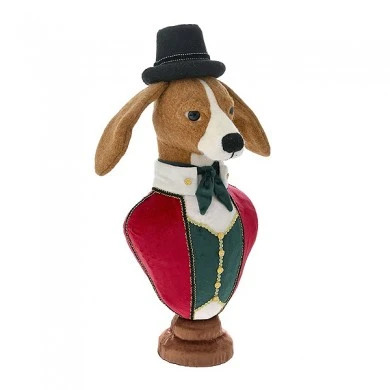 BROWN DOG WITH HAT BUST STATUE 24X20X45CM