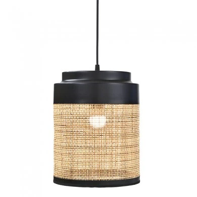 DECO NATURAL RATTAN CEILING LIGHT W BLACK METAL STAND D24x29CM