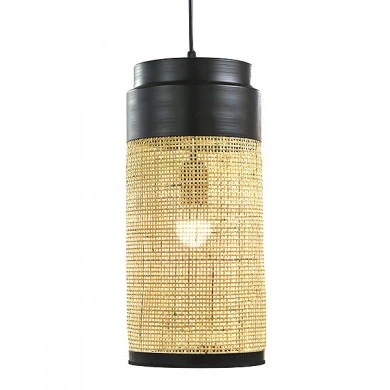 DECO NATURAL RATTAN CEILING LIGHT W BLACK METAL STAND D18x40CM
