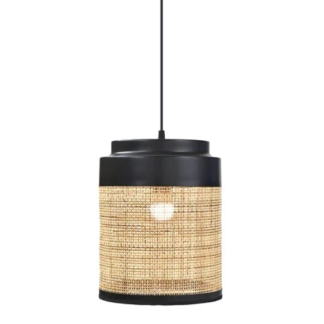 DECO NATURAL RATTAN CEILING LIGHT W BLACK METAL STAND D24x29CM