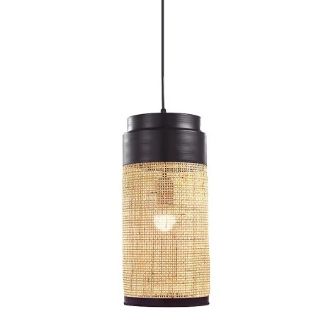 DECO NATURAL RATTAN CEILING LIGHT W BLACK METAL STAND D18x40CM
