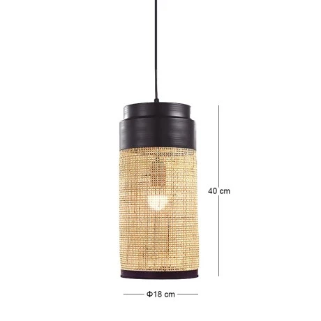 DECO NATURAL RATTAN CEILING LIGHT W BLACK METAL STAND D18x40CM