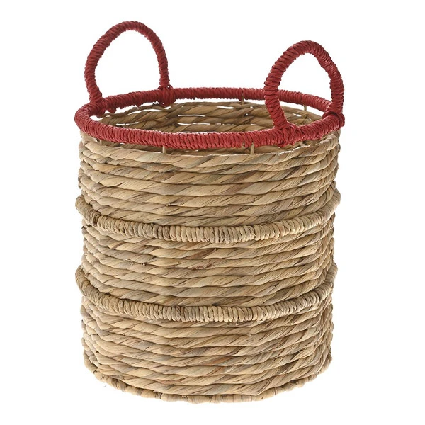 NATURAL ΒΑΝΑΝΑ BASKET WΙΤΗ RED HANDLES D26x27CM