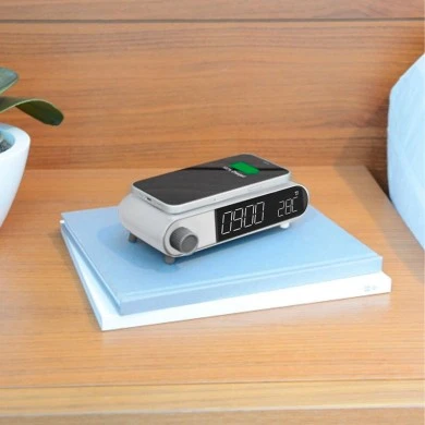 Digital clock - alarm clock with wireless charger color retro white 10W