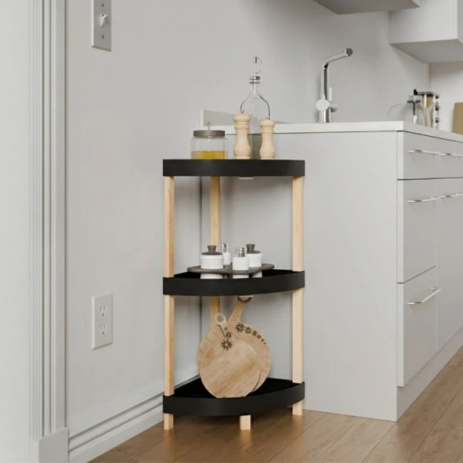 Floor shelf wooden - plastic color natural - black 44x32x79cm.