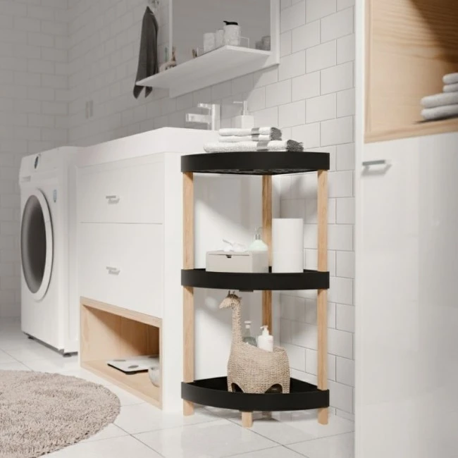 Floor shelf wooden - plastic color natural - black 44x32x79cm.