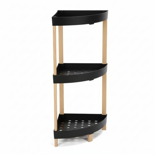Floor shelf wooden - plastic color natural - black 44x32x79cm.