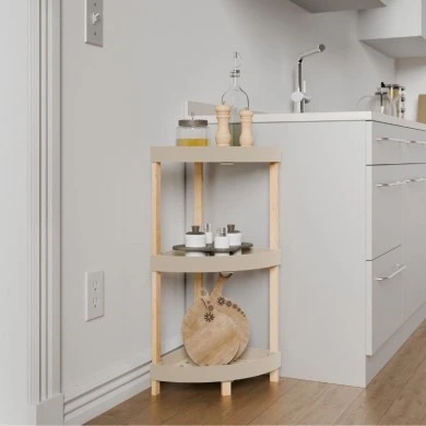 Floor shelf wooden - plastic color natural - beige 44x32x79cm.