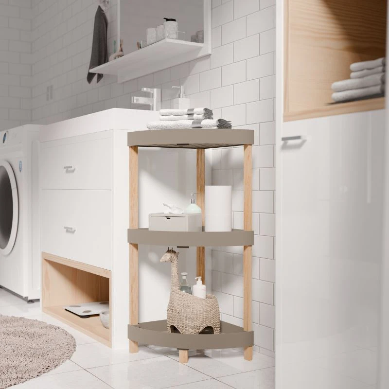Floor shelf wooden - plastic color natural - beige 44x32x79cm.