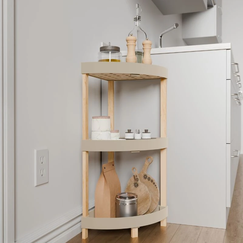 Floor shelf wooden - plastic color natural - beige 44x32x79cm.