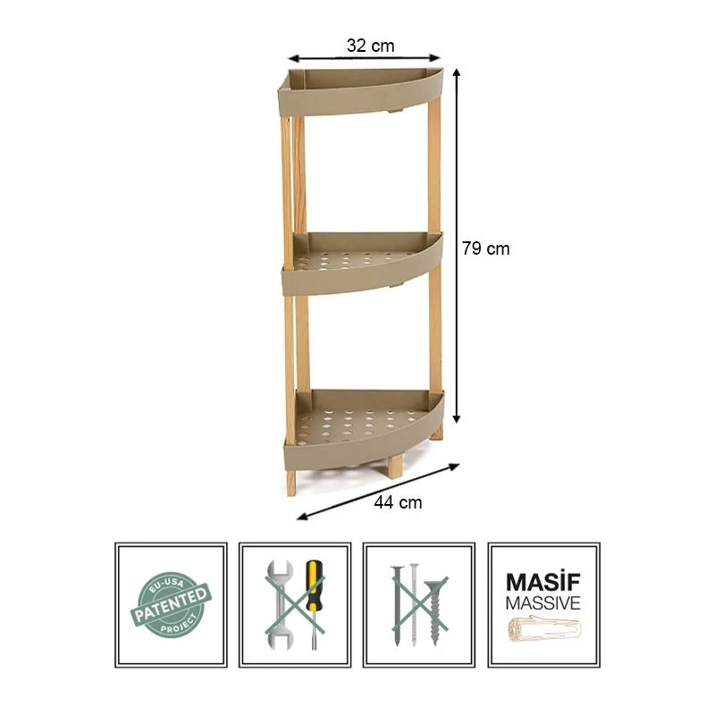 Floor shelf wooden - plastic color natural - beige 44x32x79cm.