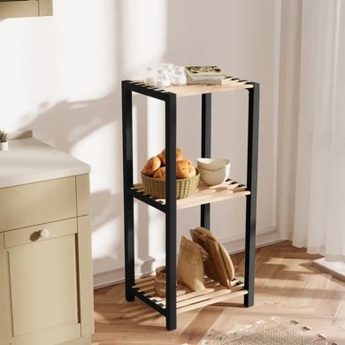 Nightstand - Floor shelf wooden - plastic color natural - black 37x29x79cm.