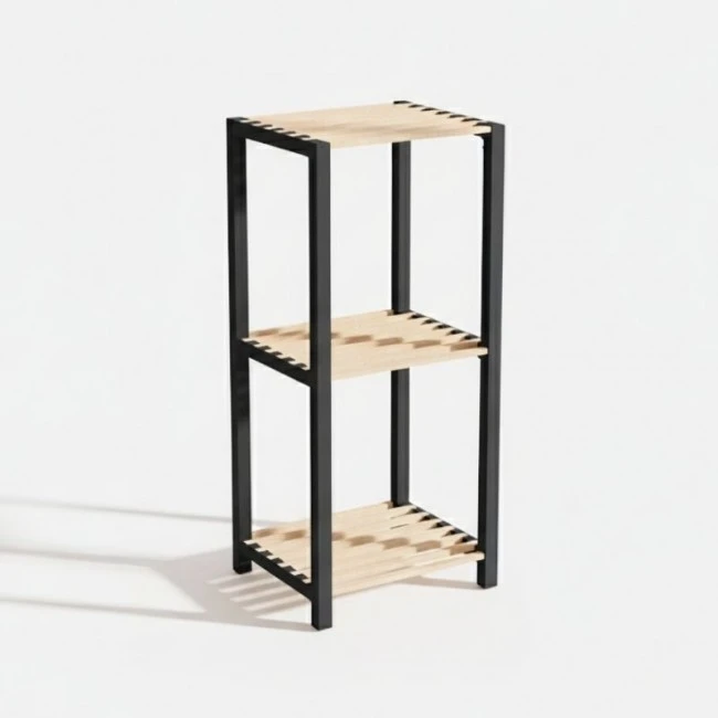 Nightstand - Floor shelf wooden - plastic color natural - black 37x29x79cm.