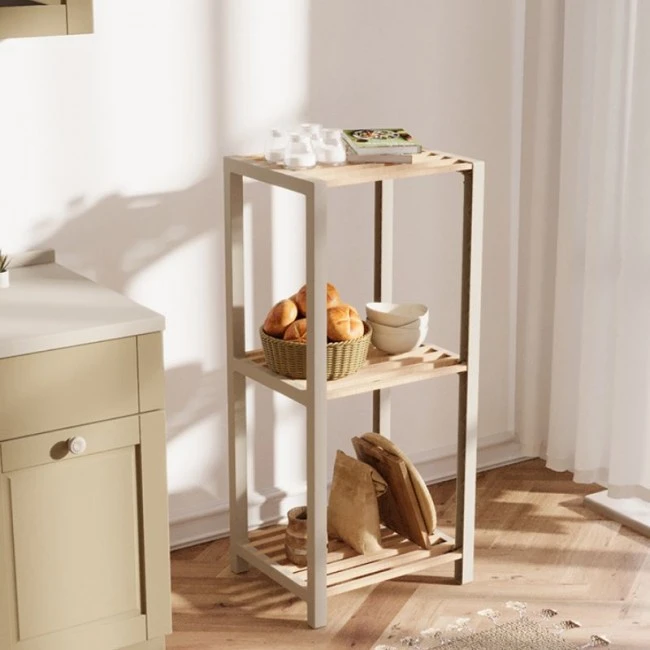 Nightstand - Floor shelf wooden - plastic color natural - beige 37x29x79cm.