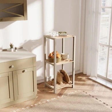 Nightstand - Floor shelf wooden - plastic color natural - beige 37x29x79cm.