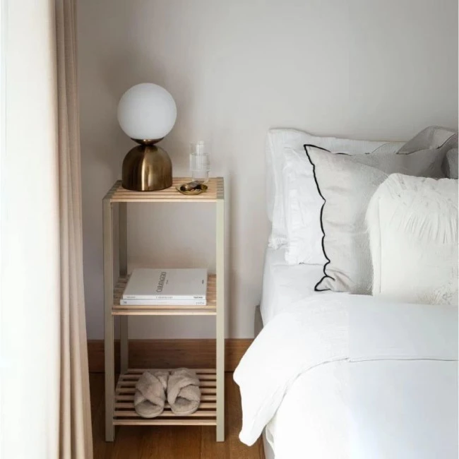 Nightstand - Floor shelf wooden - plastic color natural - beige 37x29x79cm.