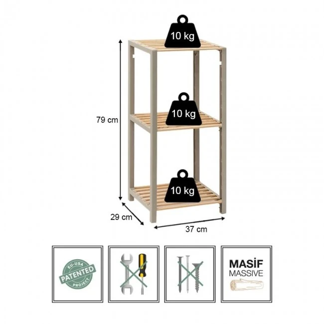 Nightstand - Floor shelf wooden - plastic color natural - beige 37x29x79cm.