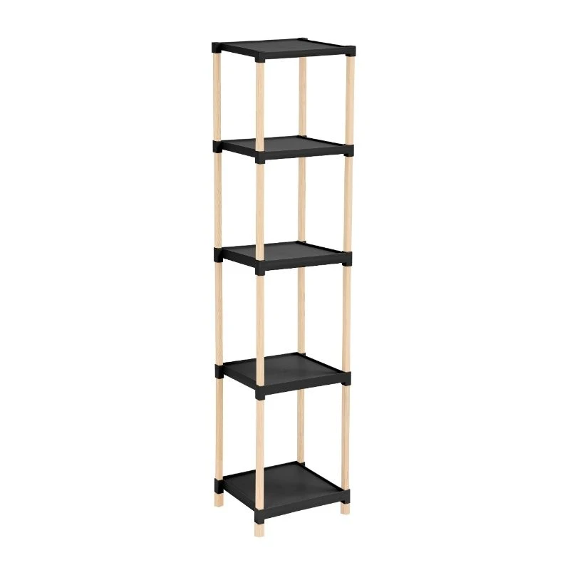 Floor shelf wooden - plastic color natural - black 28x25x137cm.