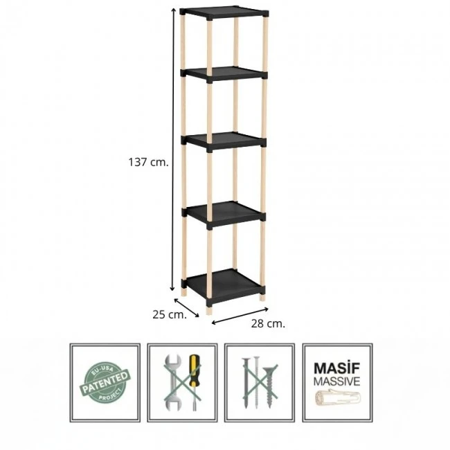 Floor shelf wooden - plastic color natural - black 28x25x137cm.