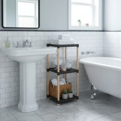 Floor shelf wooden - plastic color natural - black 28x25x72cm.