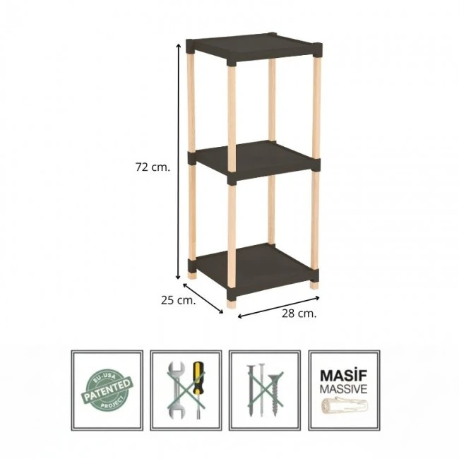 Floor shelf wooden - plastic color natural - black 28x25x72cm.