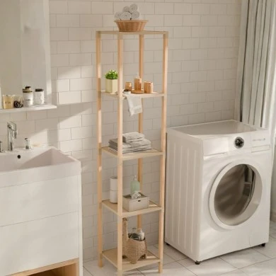 Floor shelf wooden - plastic color natural - beige 28x25x137cm.