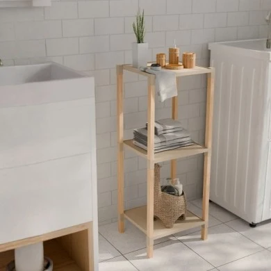 Floor shelf wooden - plastic color natural - beige 28x25x72cm.