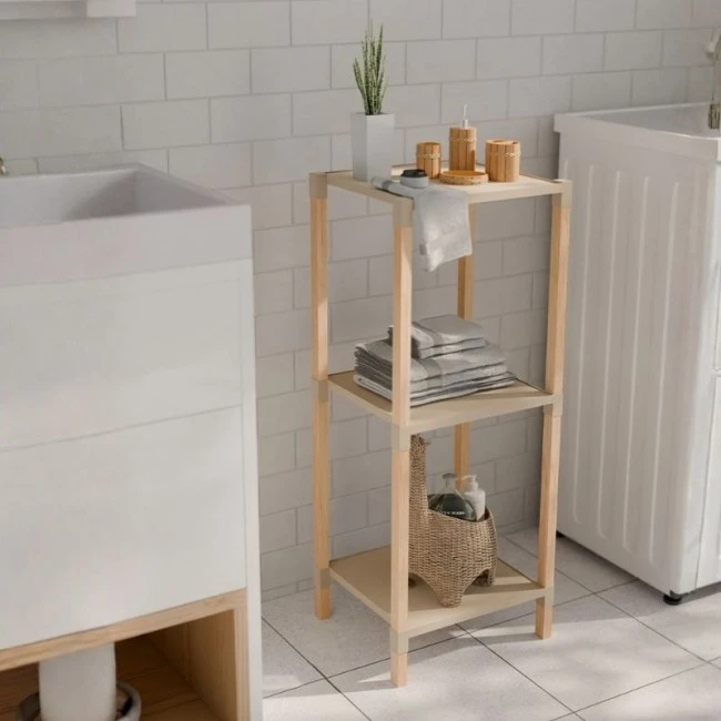 Floor shelf wooden - plastic color natural - beige 28x25x72cm.