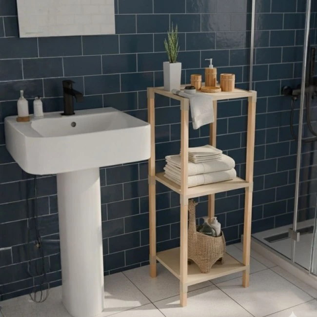 Floor shelf wooden - plastic color natural - beige 28x25x72cm.