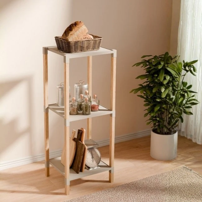 Floor shelf wooden - plastic color natural - beige 28x25x72cm.