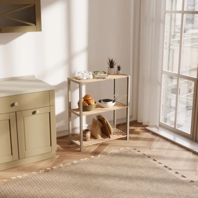 Side table - Floor shelf wooden - plastic color natural - beige 65x29x78cm.