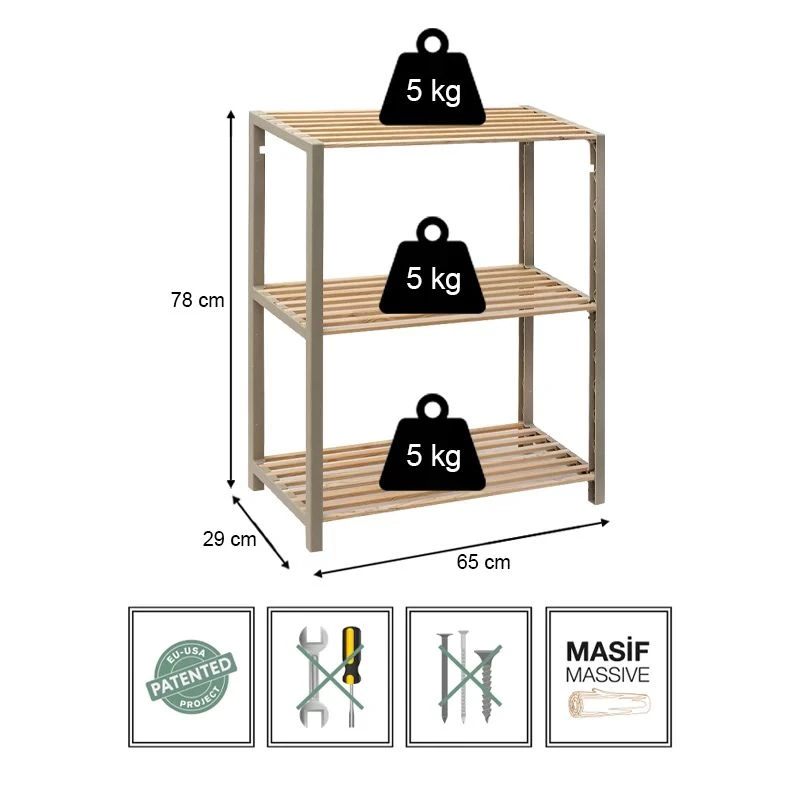 Side table - Floor shelf wooden - plastic color natural - beige 65x29x78cm.