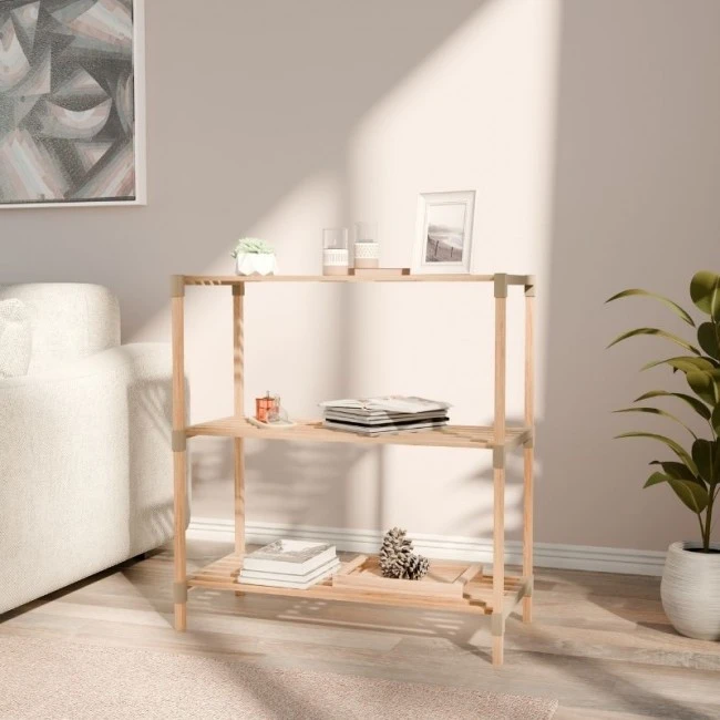 Side table - Floor shelf wooden - plastic color natural - beige 65x30x78cm.
