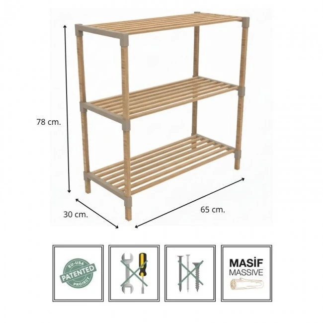 Side table - Floor shelf wooden - plastic color natural - beige 65x30x78cm.