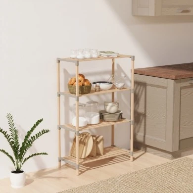 Floor shelf wooden - plastic color natural - beige 65x30x116cm.