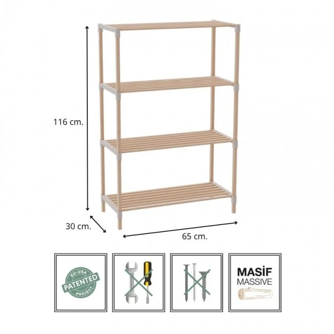 Floor shelf wooden - plastic color natural - beige 65x30x116cm.