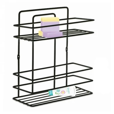Perilla metallic bathroom rack of two shelves in black color 27x12x34cm.