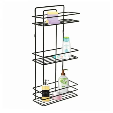 Perilla metallic bathroom rack of three shelves in black color 27x12x54cm.