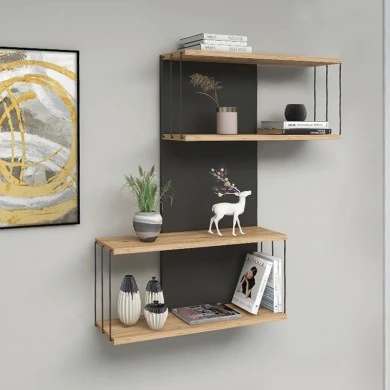 Melamine wall shelf Destan Megapap in color antracite - natural beech 65x19x96cm.