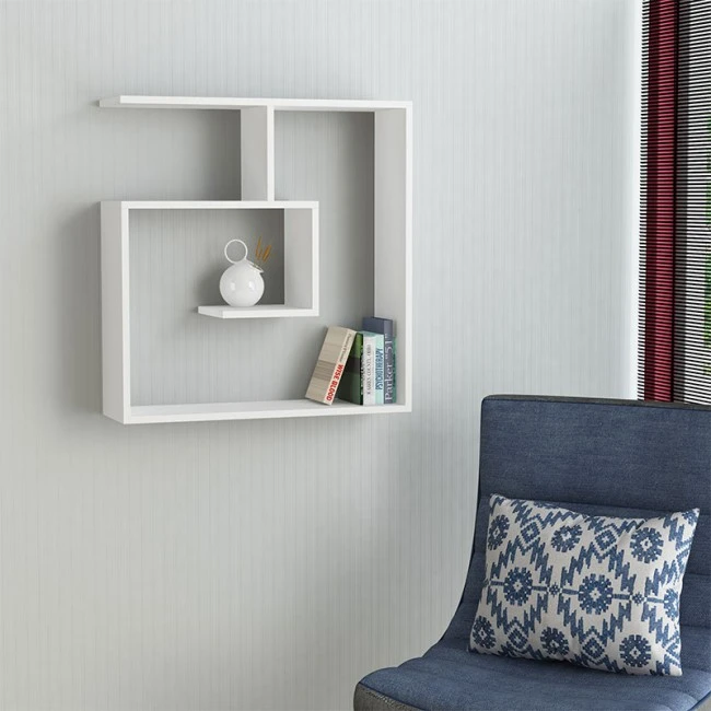 Laby Megapap melamine wall shelf in white color 75x22x80cm.