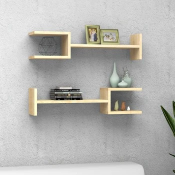 Linza Megapap melamine 2 pieces wall shelf in sonoma color 76x17x18cm.