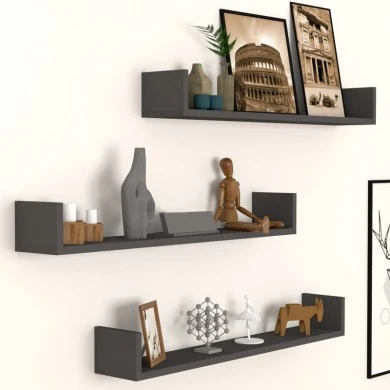 Tyrion Megapap 3 pieces melamine wall shelves in anthracite color 90x15x12cm.