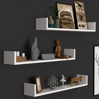 Tyrion Megapap 3 pieces melamine wall shelves in white color 90x15x12cm.