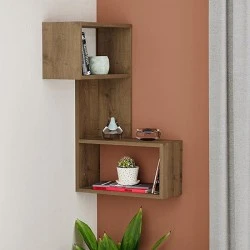 Part Megapap corner melamine wall shelf in light brown color 47x20x82cm.