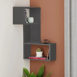 Part Megapap corner melamine wall shelf in anthracite color 47x20x82cm.