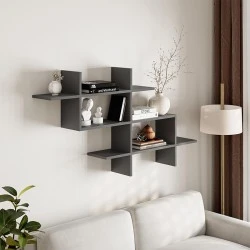 Halic Megapap melamine wall shelf in anthracite color 150x22x82cm.