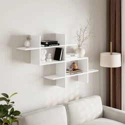 Halic Megapap melamine wall shelf in white color 150x22x82cm.