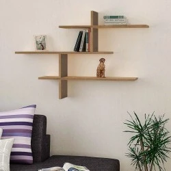 Leo Megapap melamine wall shelf in light brown color 123x22x80cm.
